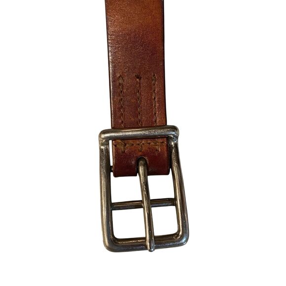 POLO RALPH LAUREN Brown Leather Dress Belt Classic Basic Silver Buckle Men's 36 - Picture 3 of 7
